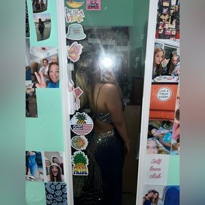 amarra blue dress with gold and silver rhinestones. worn once for prom !